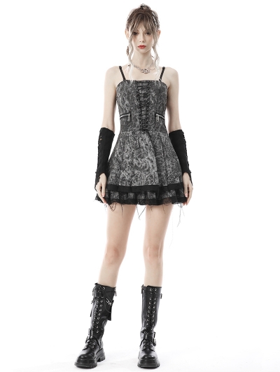 Black and Grey Gothic Punk Dye Rock Short Dress