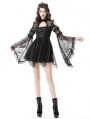 Black Gothic Hollow-Out Lace Long Bell Sleeves Mini Dress