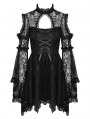 Black Gothic Hollow-Out Lace Long Bell Sleeves Mini Dress