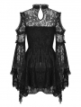 Black Gothic Hollow-Out Lace Long Bell Sleeves Mini Dress
