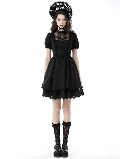 Black Gothic Short Sleeve Doll Daily Wear Dress - Devilnight.co.uk