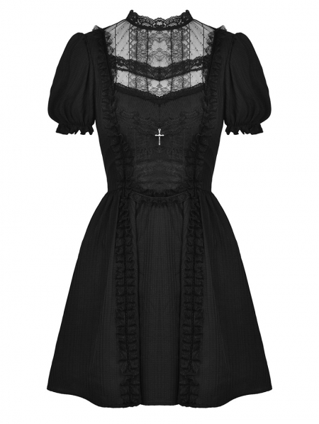 Black Gothic Short Sleeve Doll Daily Wear Dress - Devilnight.co.uk