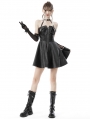 Black Gothic Punk Cool Bag Buckle Leatherette Halter Short Dress