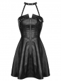 Black Gothic Punk Cool Bag Buckle Leatherette Halter Short Dress