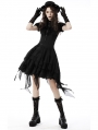 Black Retro Gothic Short Puff Sleeve Daily Wear Blouse for Women