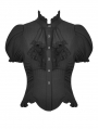 Black Retro Gothic Short Puff Sleeve Daily Wear Blouse for Women