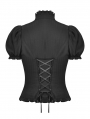 Black Retro Gothic Short Puff Sleeve Daily Wear Blouse for Women