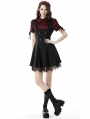 Wine Red Gothic Retro Elegant Short Puff Sleeve Blouse for Women