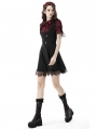 Wine Red Gothic Retro Elegant Short Puff Sleeve Blouse for Women