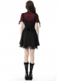 Wine Red Gothic Retro Elegant Short Puff Sleeve Blouse for Women