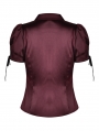 Wine Red Gothic Retro Elegant Short Puff Sleeve Blouse for Women