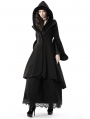 Black Gothic Lady Long Hooded Cocktail Winter Warm Coat With Detachabale Collar