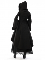 Black Gothic Lady Long Hooded Cocktail Winter Warm Coat With Detachabale Collar
