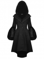 Black Gothic Lady Long Hooded Cocktail Winter Warm Coat With Detachabale Collar