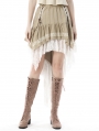 Brown and White Gothic Steampunk Asymmetrical Dove Tail Skirt