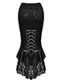 Black Elegant Gothic Vintage Velvet Jacquard Fishtail Lace Skirt