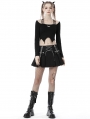 Black Gothic Punk Rock Chain Pleated Mini Skirt