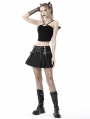 Black Gothic Punk Rock Chain Pleated Mini Skirt