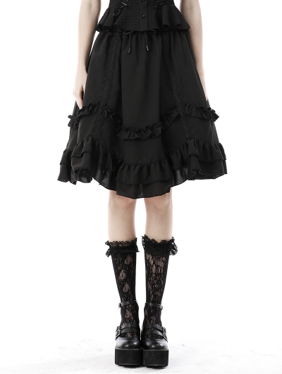 Black Gothic Lolita Frilly Short Skirt