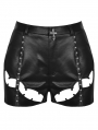 Black Gothic Punk PU Leather Hollow Out Sexy Short Pants for Women
