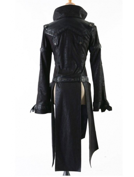 Black Leather Gothic Punk Trench Coat for Women - Devilnight.co.uk