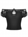 Black Gothic Lace Off-the-Shoulder Short Sleeve Top for Women