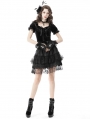 Black Cute Gothic Frilly Velvet Short Puff Sleeves Top for Women