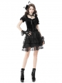 Black Cute Gothic Frilly Velvet Short Puff Sleeves Top for Women