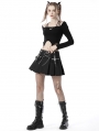 Black Gothic Rock Girl Halter Long Sleeve Short Top for Women