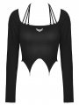 Black Gothic Rock Girl Halter Long Sleeve Short Top for Women