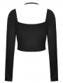 Black Gothic Rock Girl Halter Long Sleeve Short Top for Women