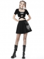 Black Gothic Grunge Checkered Heart Crop Top for Women