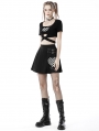 Black Gothic Grunge Checkered Heart Crop Top for Women