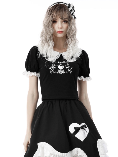 Black and White Gothic Lolita Two Little Bears Doll Top for Women