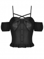 Black Cute Gothic Big Bowknot Off-the-Shoulder Top for Women