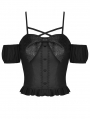 Black Cute Gothic Big Bowknot Off-the-Shoulder Top for Women
