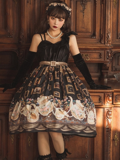 Black Red Moonlight Ceylon Tea Party Gothic Lolita JSK Dress Devilnight