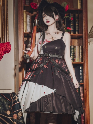 Thorn Rose Black Punk Asymmetrical Gothic Lolita JSK Dress