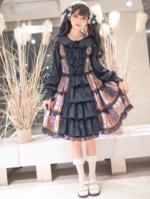 Library Printed Black Front Open Elegant Sweet Lolita JSK Dress