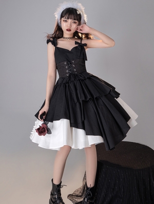 Witch Magic Black and White Cool Girl Irregular Gothic Lolita Dress Suit