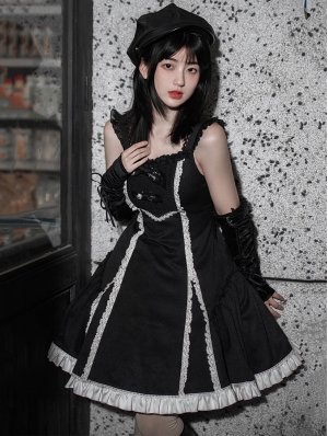 Nether Shore Black and White Two-Piece Gothic Lolita Dress Set