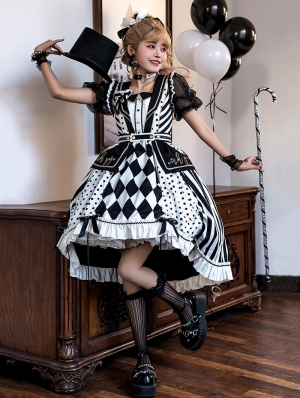 Magic Night Black and White Poker Printed Gothic Lolita JSK Dress