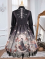Black/White Dark Retro Fairy Tale Pattern Gothic Lolita JSK Dress