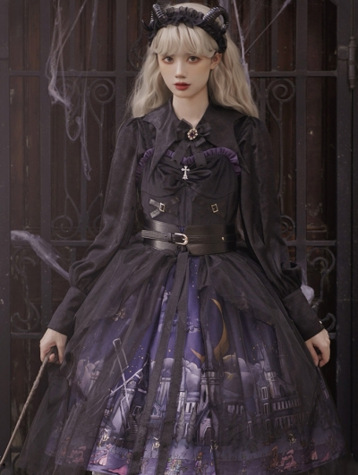 Witch Town Dark Retro Halloween Pattern Gothic Lolita JSK Dress