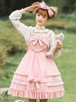 Pink Rococo Elegant Velvet Classic Lolita JSK Dress