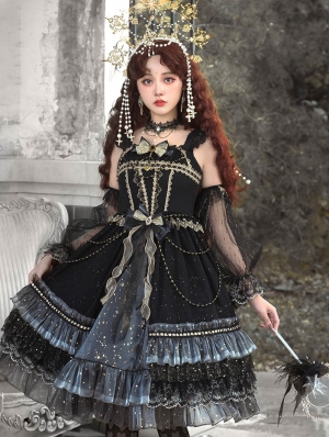 Starry Night Black Palace Style Retro Elegant Classic Lolita JSK Dress
