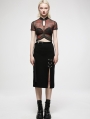 Black Gothic Punk Grunge Chain Embellished Long Slit Skirt