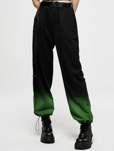 Black and Green Gothic Punk Grunge Long Overalls Pants for Women