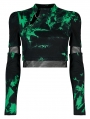 Black and Green Women's Gothic Punk Tie Dyed Two-Wear T-Shirt with Detachable Sleeves