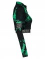 Black and Green Women's Gothic Punk Tie Dyed Two-Wear T-Shirt with Detachable Sleeves